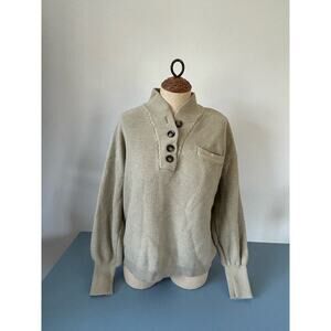 Lunya womens tan sweater size M collar button front texture knit